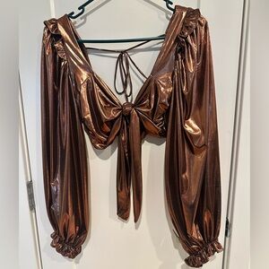 Sofie the Label Metallic Copper Long Sleeve Crop Top